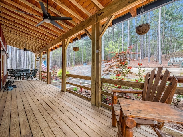 120 Ashley Ct, Mill Spring, NC 28756 - wooden deck with a ceiling fan