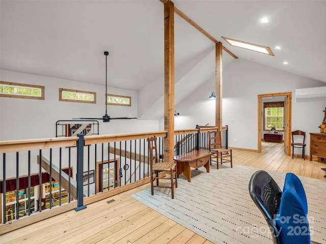 120 Ashley Ct, Mill Spring, NC 28756 - additional living space featuring ceiling fan, recessed lighting, vaulted ceiling with beams, hardwood / wood-style floors, and a wall unit AC