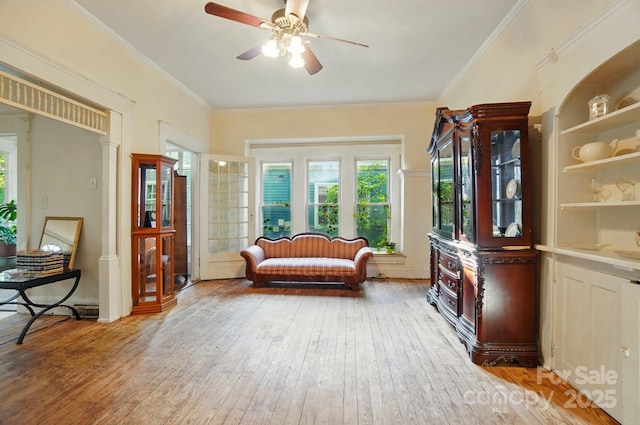 247 W Park Ave, Charlotte, NC 28203 - sitting room featuring ornamental molding, ceiling fan, and hardwood / wood-style floors