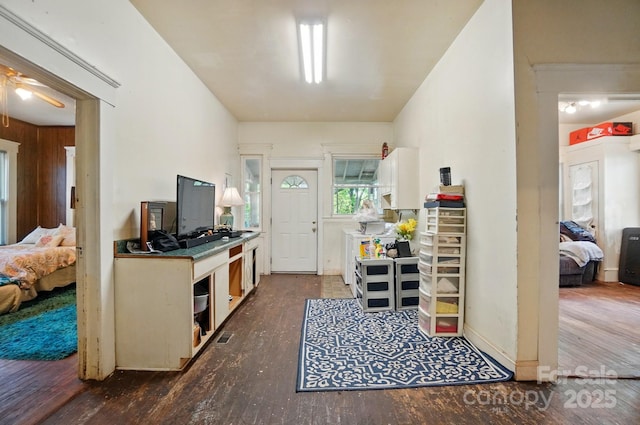 247 W Park Ave, Charlotte, NC 28203 - kitchen featuring dark wood-style flooring and ceiling fan