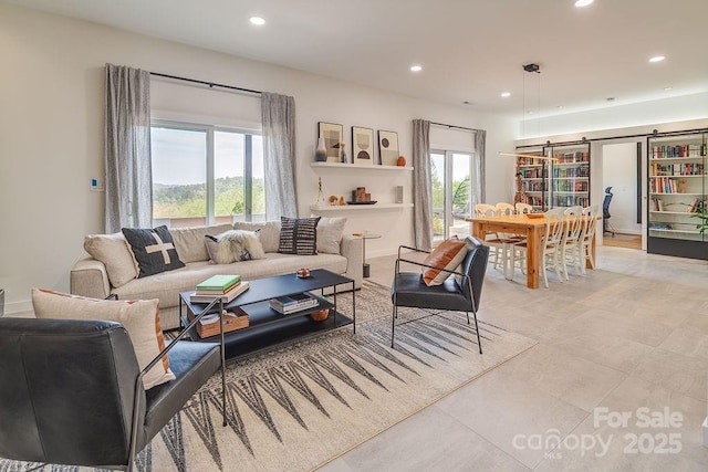 living room with recessed lighting