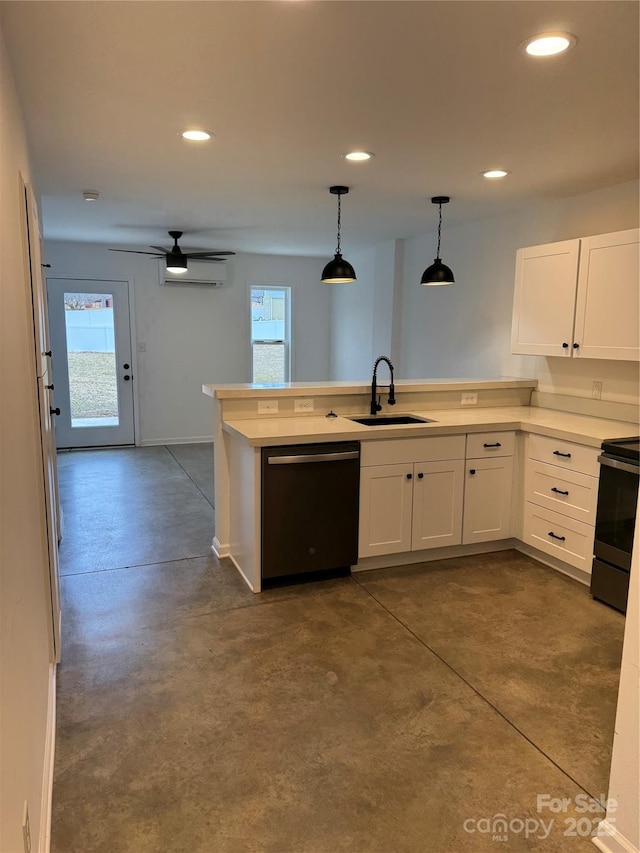 190 Honeycutt Dr, Connelly Springs, NC 28612 - kitchen featuring recessed lighting, range with electric cooktop, dishwashing machine, finished concrete floors, and a sink