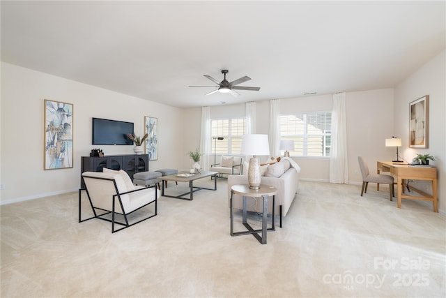 1005 Argentium Way, Waxhaw, NC 28173 - living room featuring light carpet, ceiling fan, and an office area