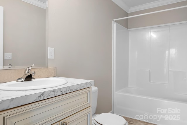 123 Pumice Dr, Statesville, NC 28625 - full bathroom with crown molding, toilet, vanity, and shower / washtub combination