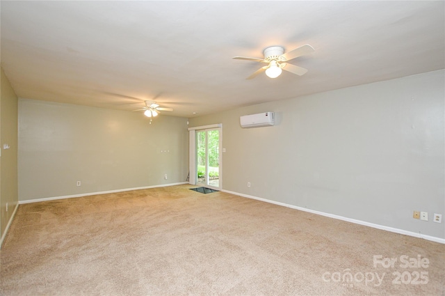 10805 Winterbourne Ct, Charlotte, NC 28277 - unfurnished room featuring a wall mounted air conditioner, light carpet, baseboards, and a ceiling fan