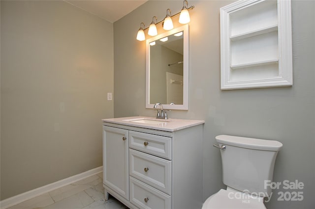 10805 Winterbourne Ct, Charlotte, NC 28277 - bathroom featuring vanity, marble finish floor, baseboards, and toilet