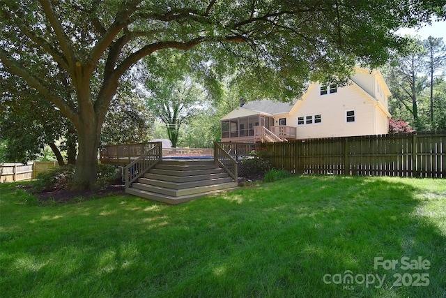 6008 Corkstone Dr, Mint Hill, NC 28227 - view of yard featuring stairway, a sunroom, and a deck