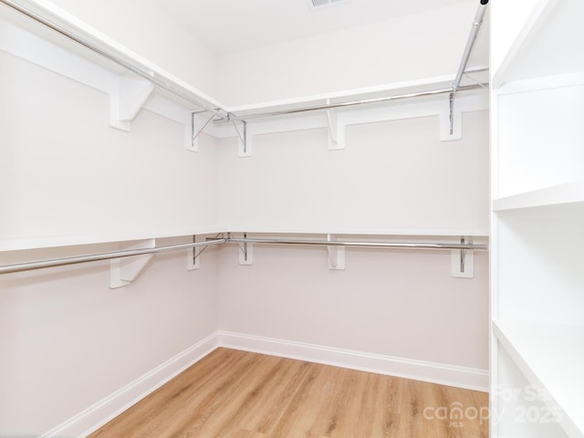 walk in closet with light wood finished floors