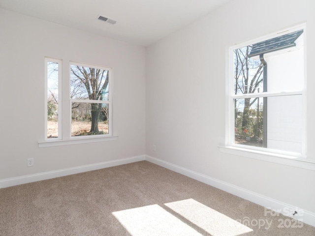 unfurnished room featuring carpet floors, healthy amount of natural light, and baseboards