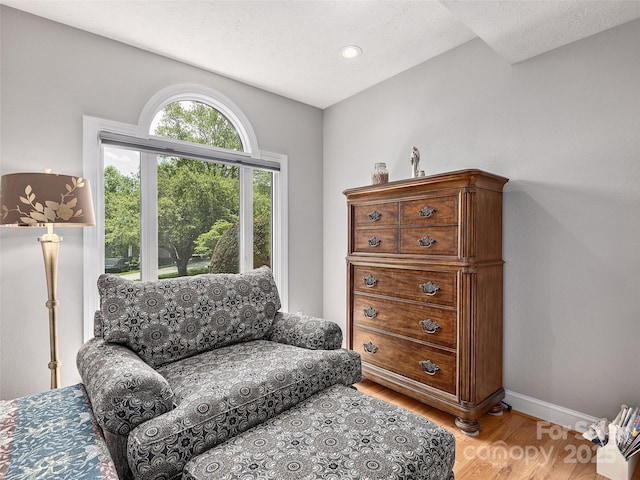 sitting room featuring baseboards and light wood-type flooring