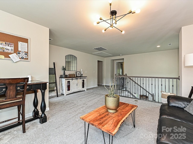 10035 Mast Cove Ln, Charlotte, NC 28278 - living room featuring a chandelier and carpet floors