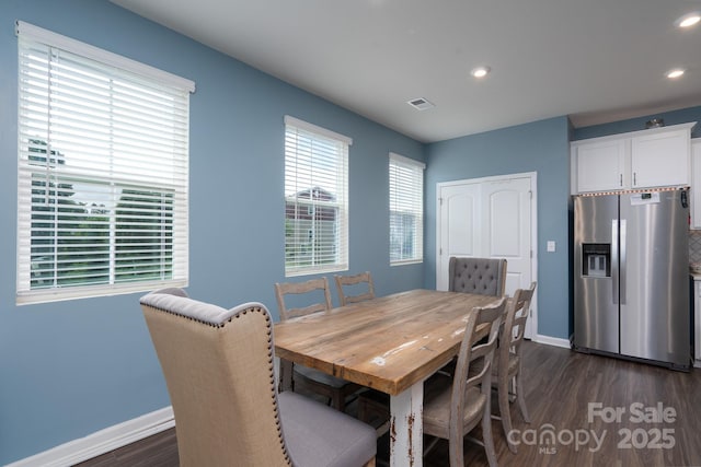 2932 Pirates Pl, Charlotte, NC 28216 - dining room with dark wood-type flooring, baseboards, and recessed lighting