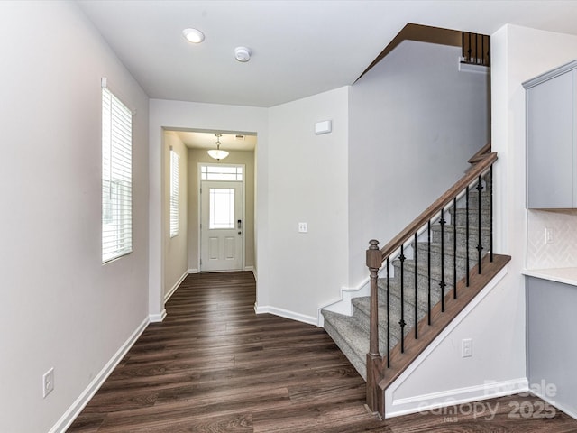9134 Northfield Crossing Dr, Charlotte, NC 28269 - foyer featuring recessed lighting, baseboards, dark wood finished floors, and stairway