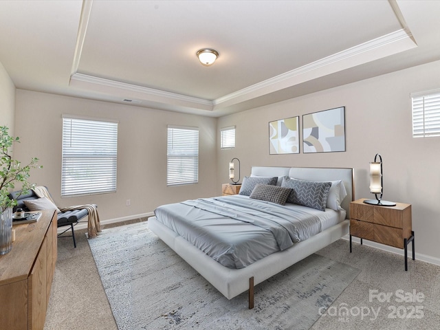 9134 Northfield Crossing Dr, Charlotte, NC 28269 - bedroom with crown molding, a raised ceiling, and light colored carpet