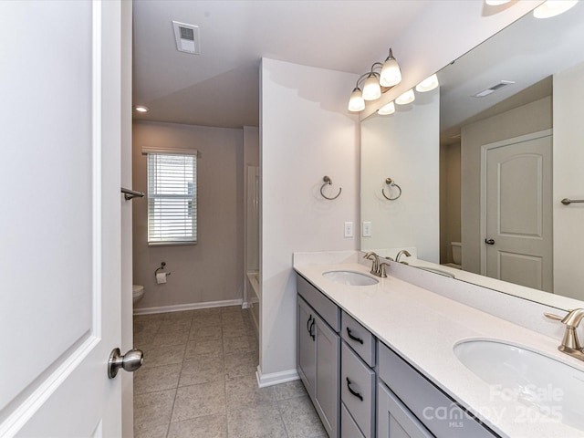 9134 Northfield Crossing Dr, Charlotte, NC 28269 - bathroom featuring double vanity, toilet, visible vents, and a sink