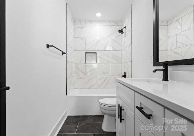 13453 Portside Ln, Lancaster, SC 29720 - full bathroom featuring vanity, toilet, tile patterned floors, recessed lighting, and tub / shower combination