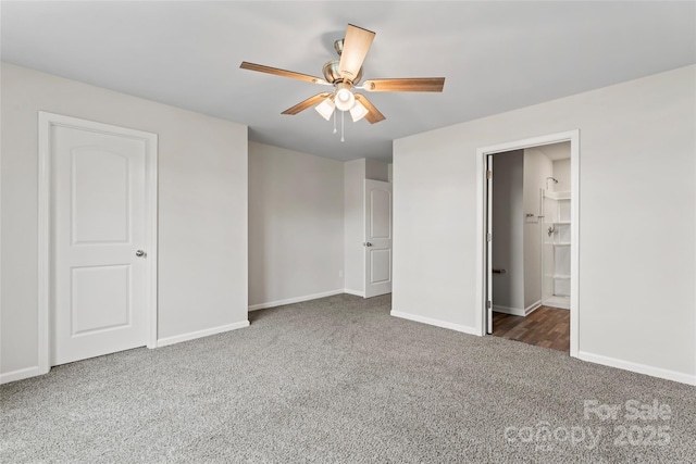 221 Century Dr, Salisbury, NC 28147 - unfurnished bedroom featuring ensuite bathroom, baseboards, carpet flooring, and ceiling fan