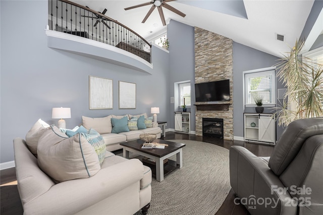 12942 Blakemore Ave, Huntersville, NC 28078 - living area with a wealth of natural light, a ceiling fan, wood finished floors, and baseboards