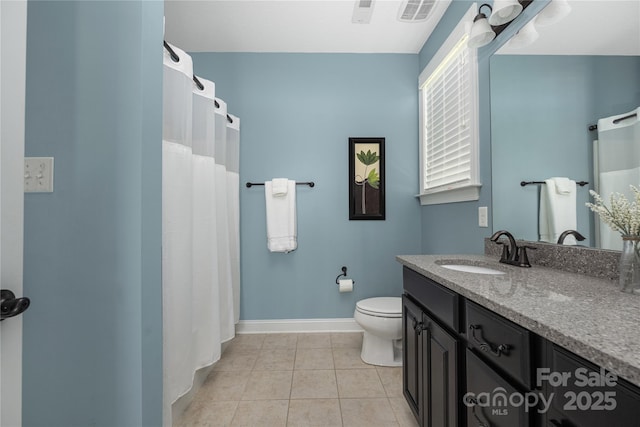 12942 Blakemore Ave, Huntersville, NC 28078 - full bathroom with vanity, baseboards, toilet, tile patterned flooring, and visible vents