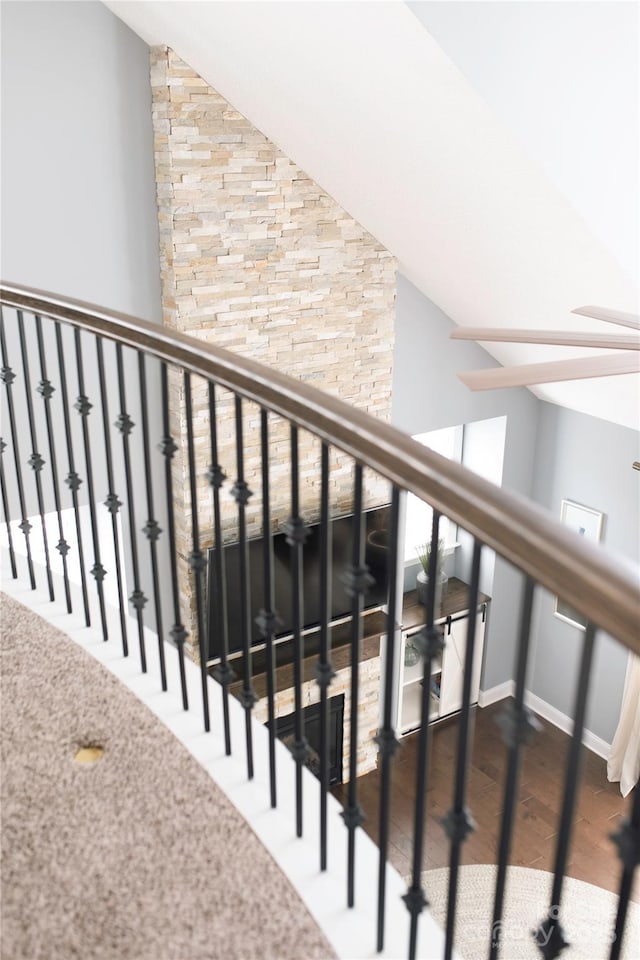 12942 Blakemore Ave, Huntersville, NC 28078 - stairs with baseboards, vaulted ceiling, and wood finished floors