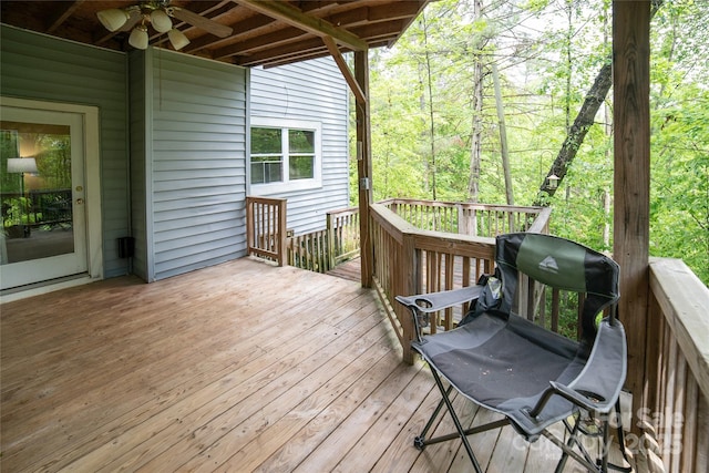 wooden terrace with ceiling fan