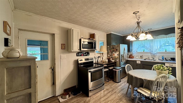 2118 Polkville Rd, Shelby, NC 28150 - kitchen with ornamental molding, a healthy amount of sunlight, a sink, stainless steel appliances, and light wood finished floors