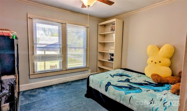 1306 Brantley Rd, Kannapolis, NC 28083 - bedroom featuring ornamental molding, carpet, baseboards, and ceiling fan