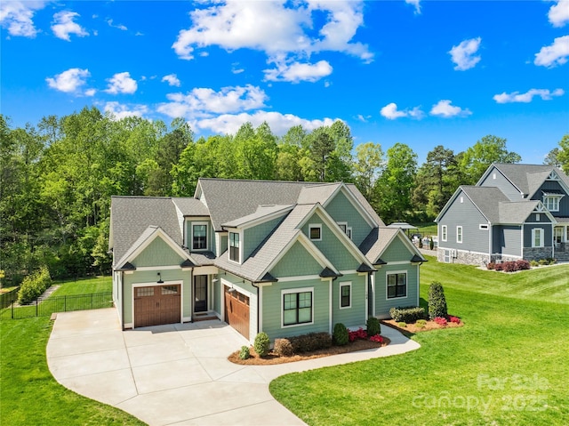 108 Castleview Ln, Mooresville, NC 28115 - craftsman-style home with a garage, a front yard, concrete driveway, and fence
