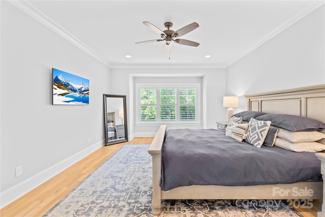 108 Castleview Ln, Mooresville, NC 28115 - bedroom with baseboards, recessed lighting, wood finished floors, ceiling fan, and crown molding