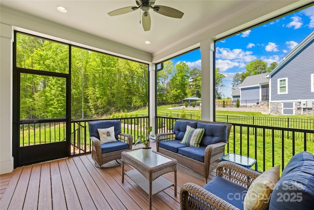 108 Castleview Ln, Mooresville, NC 28115 - sunroom / solarium with outdoor lounge area and a ceiling fan