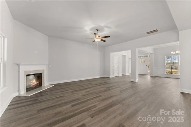 1469 Mocksville Hwy Unit 21, Statesville, NC 28625 - unfurnished living room with ceiling fan, a high end fireplace, wood finished floors, and baseboards
