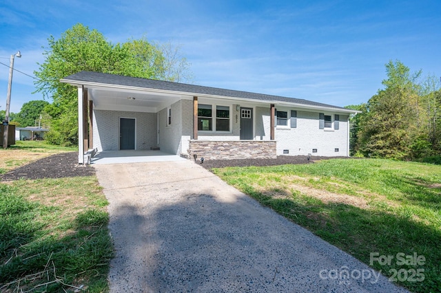 692 S Pink St, Cherryville, NC 28021 - ranch-style house featuring a carport, crawl space, brick siding, and concrete driveway