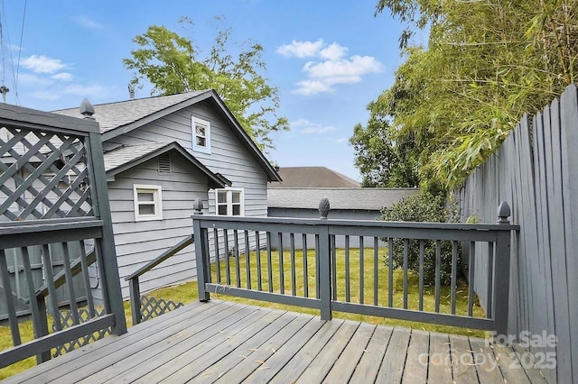 wooden terrace with a yard
