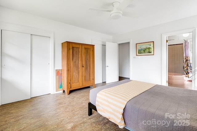 80 Sunset Dr, Marshall, NC 28753 - bedroom featuring a ceiling fan, ensuite bathroom, and a closet