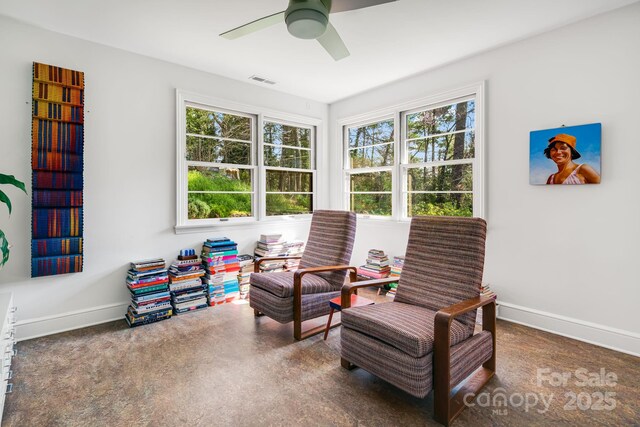 80 Sunset Dr, Marshall, NC 28753 - living area featuring plenty of natural light, baseboards, a ceiling fan, and visible vents