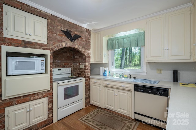 1058 General Hoke Dr, Lincolnton, NC 28092 - kitchen featuring wood finished floors, a sink, white appliances, and light countertops
