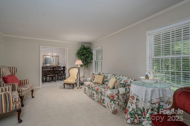 1058 General Hoke Dr, Lincolnton, NC 28092 - living room with carpet, a notable chandelier, and crown molding