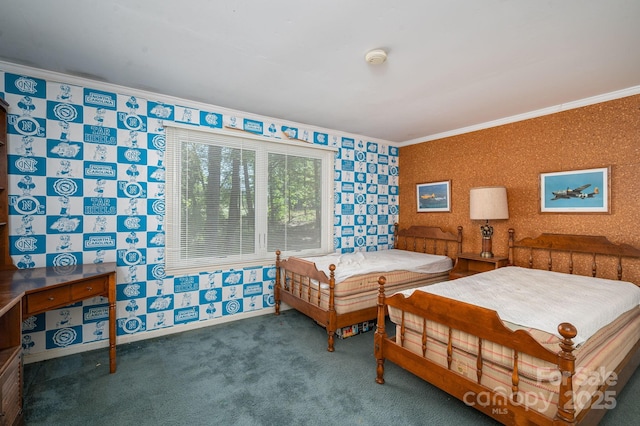 1058 General Hoke Dr, Lincolnton, NC 28092 - bedroom with wallpapered walls, baseboards, carpet, and crown molding