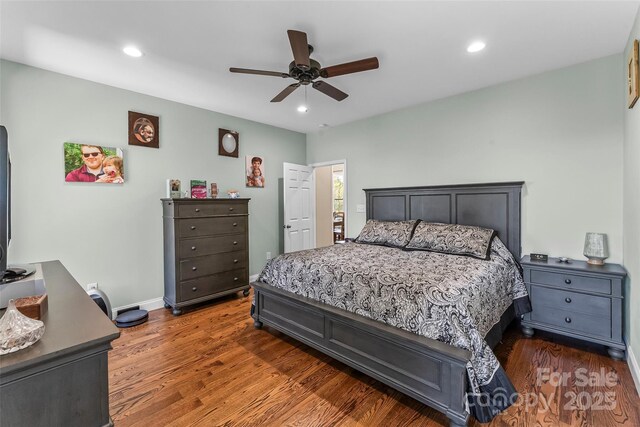 44 Sycamore Dr, Nebo, NC 28761 - bedroom featuring wood finished floors, ceiling fan, baseboards, and recessed lighting