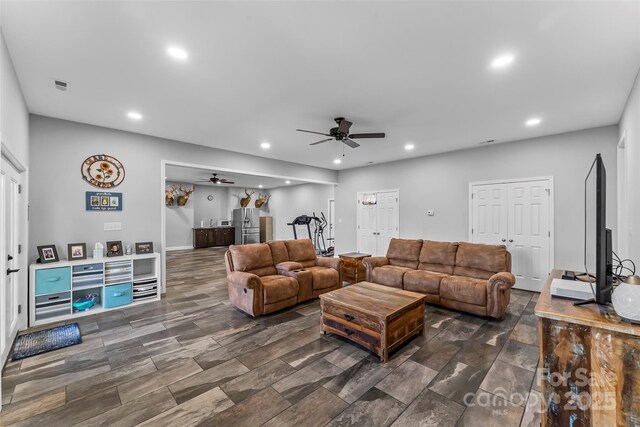 44 Sycamore Dr, Nebo, NC 28761 - living area with visible vents, recessed lighting, and ceiling fan