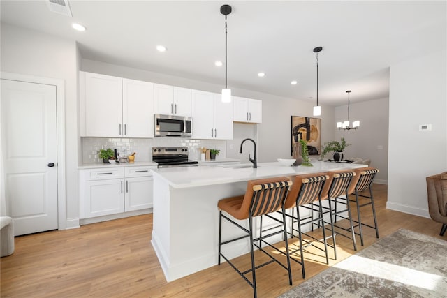 kitchen featuring white cabinetry, a sink, backsplash, and appliances with stainless steel finishes