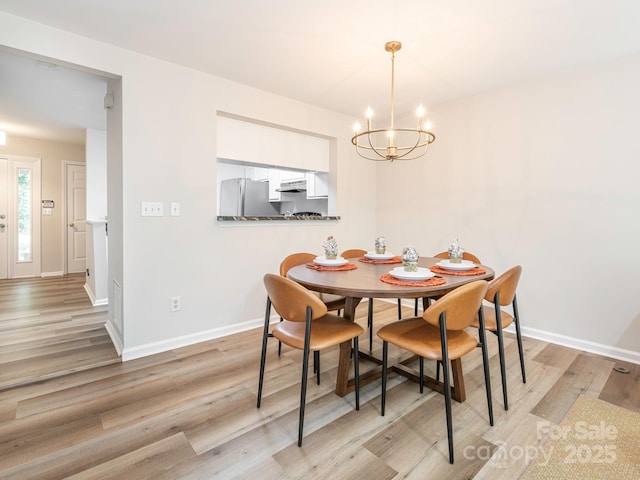1203 Maple Shade Ln, Charlotte, NC 28270 - dining area featuring light wood-type flooring, a chandelier, and baseboards