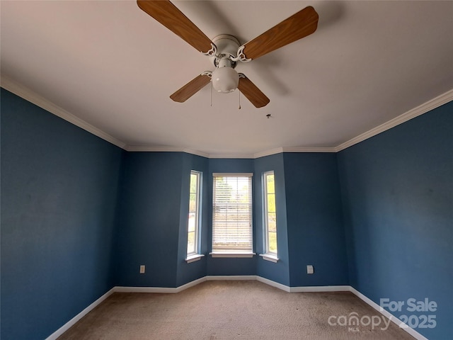2527 Carya Pond Ln, Charlotte, NC 28212 - spare room featuring crown molding, carpet flooring, baseboards, and a ceiling fan