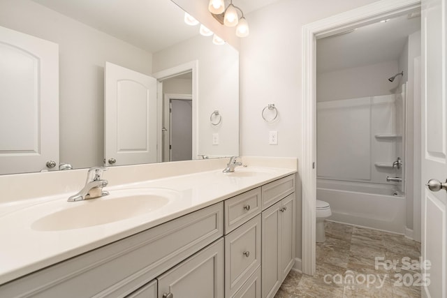 5684 Garrow Glen Rd Unit 96, Charlotte, NC 28278 - bathroom featuring toilet, double vanity, a sink, and bathtub / shower combination
