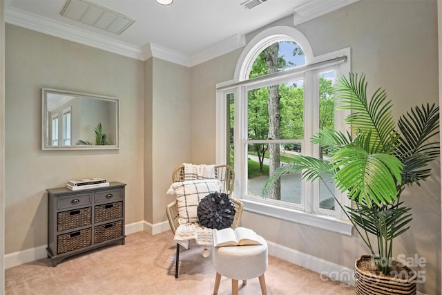 7067 Rocky Falls Rd, Charlotte, NC 28211 - sitting room with carpet floors, baseboards, and ornamental molding