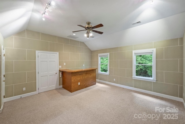 7067 Rocky Falls Rd, Charlotte, NC 28211 - bonus room with vaulted ceiling, ceiling fan, and carpet floors