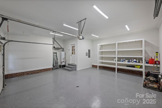 7067 Rocky Falls Rd, Charlotte, NC 28211 - garage featuring water heater, a garage door opener, electric panel, and baseboards