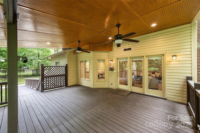 7067 Rocky Falls Rd, Charlotte, NC 28211 - wooden terrace with ceiling fan and fence