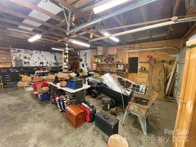 garage featuring a workshop area