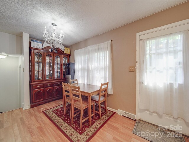6820 Elm Forest Dr, Charlotte, NC 28212 - dining room featuring visible vents, light wood finished floors, a chandelier, and a textured ceiling